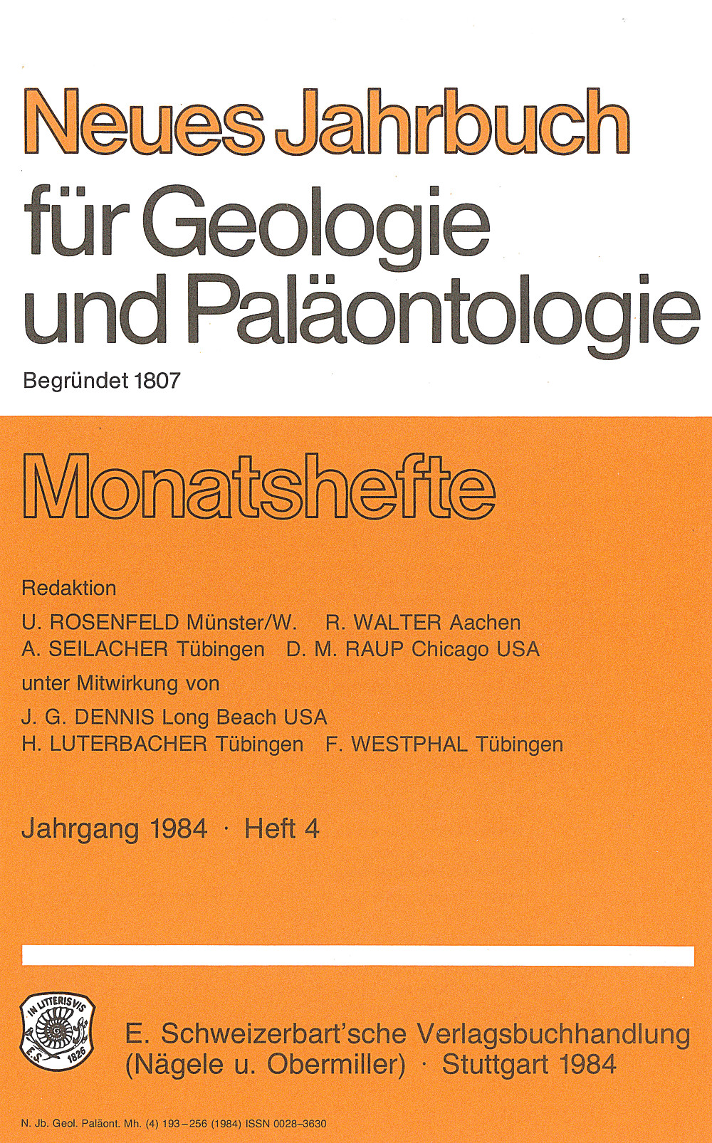 Umschlagbild des Buches: Neues Jahrbuch für Geologie und Paläontologie - Monatshefte Jg. 1984 Heft 4