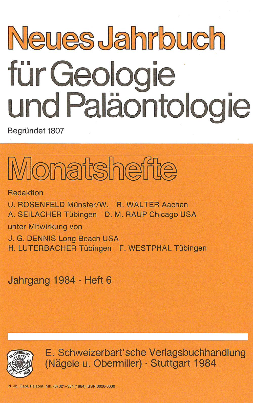 Umschlagbild des Buches: Neues Jahrbuch für Geologie und Paläontologie - Monatshefte Jg. 1984 Heft 6