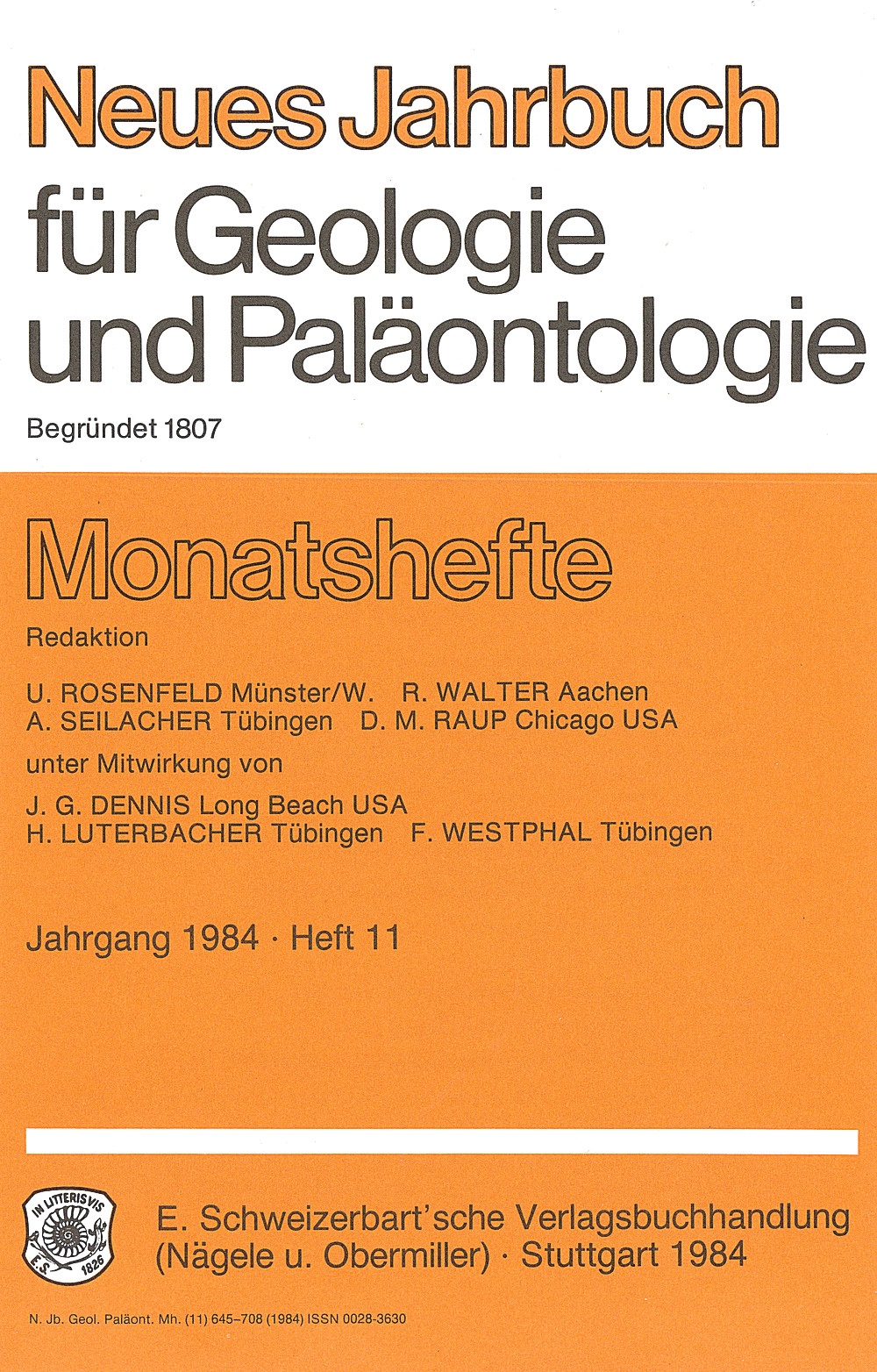 Umschlagbild des Buches: Neues Jahrbuch für Geologie und Paläontologie - Monatshefte Jg. 1984 Heft 11