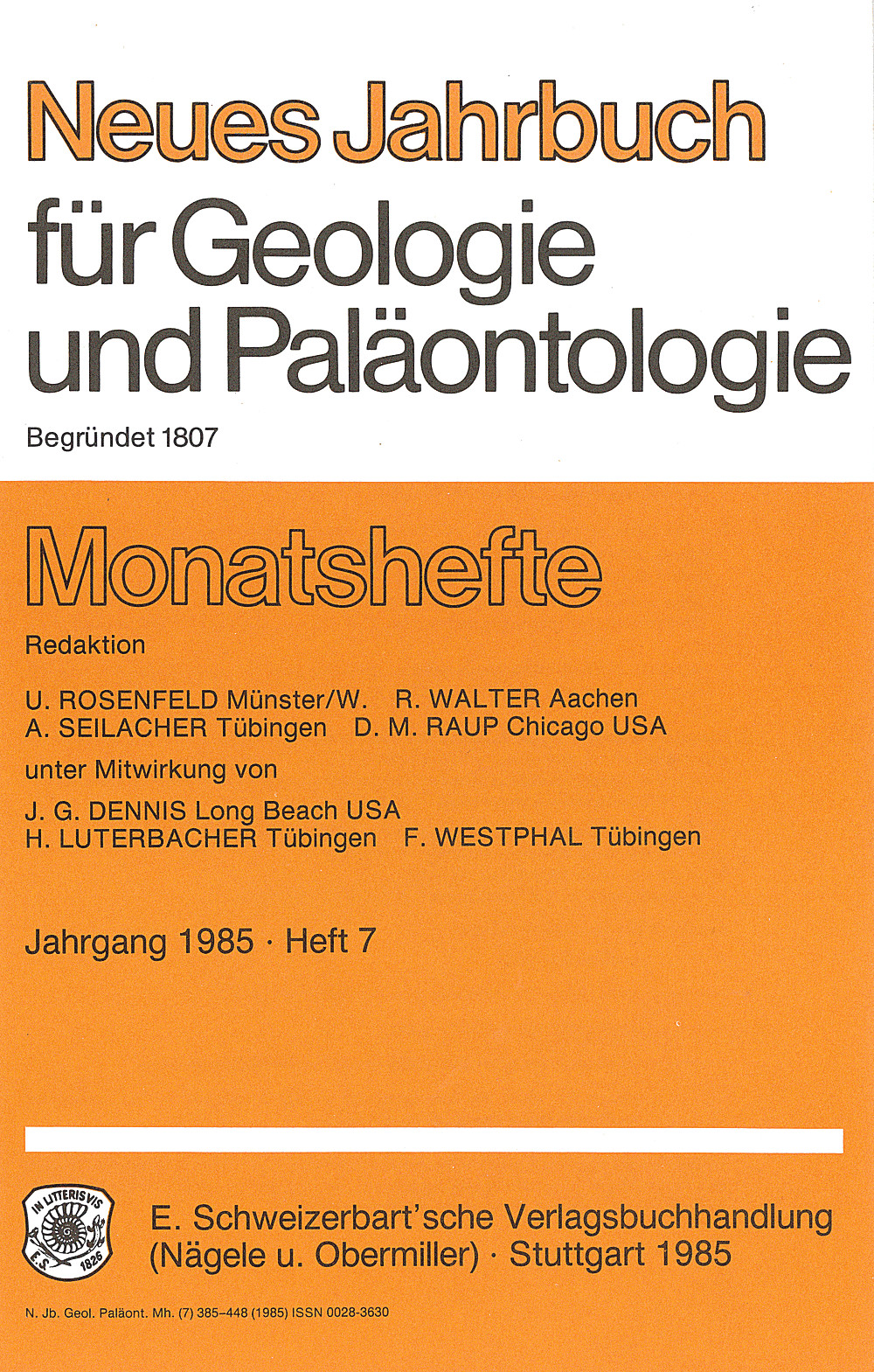 Image de couverture de: Neues Jahrbuch für Geologie und Paläontologie - Monatshefte Jg. 1985 Heft 7