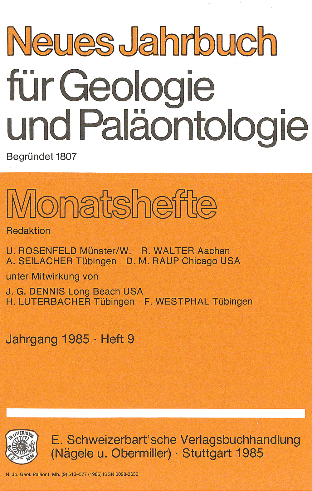 Image de couverture de: Neues Jahrbuch für Geologie und Paläontologie - Monatshefte Jg. 1985 Heft 9