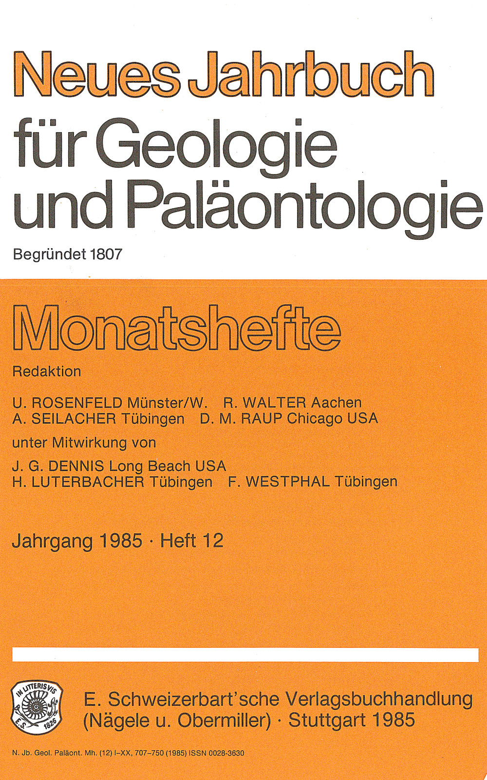 Image de couverture de: Neues Jahrbuch für Geologie und Paläontologie - Monatshefte Jg. 1985 Heft 12