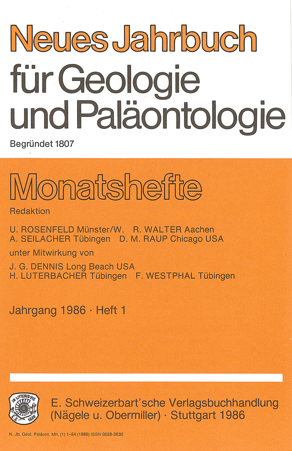 Cover image of: Neues Jahrbuch für Geologie und Paläontologie - Monatshefte Jg. 1986 Heft 1