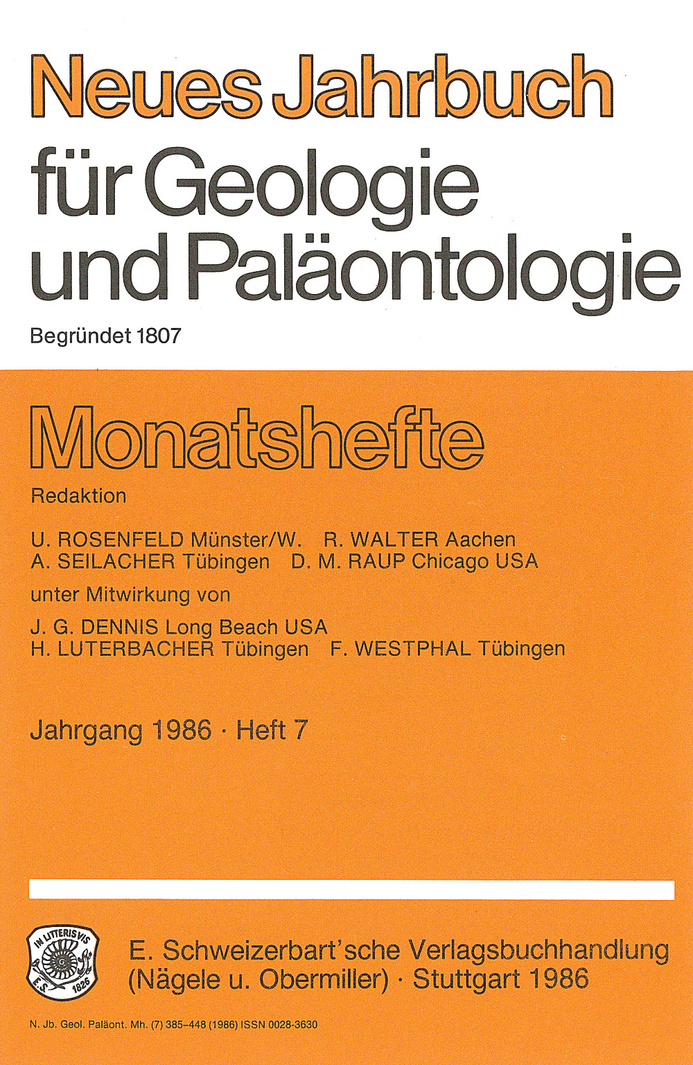 Cover image of: Neues Jahrbuch für Geologie und Paläontologie - Monatshefte Jg. 1986 Heft 7