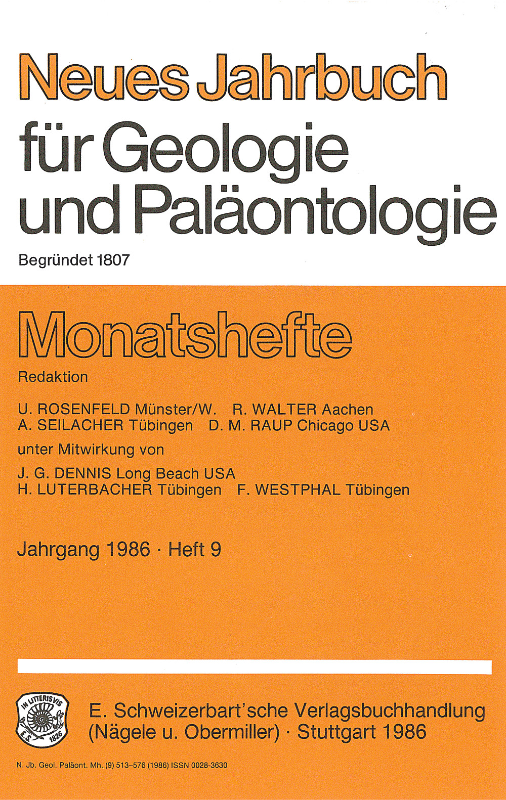 Cover image of: Neues Jahrbuch für Geologie und Paläontologie - Monatshefte Jg. 1986 Heft 9