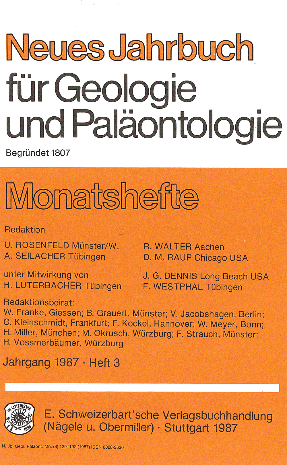 Cover image of: Neues Jahrbuch für Geologie und Paläontologie - Monatshefte Jg. 1987 Heft 3