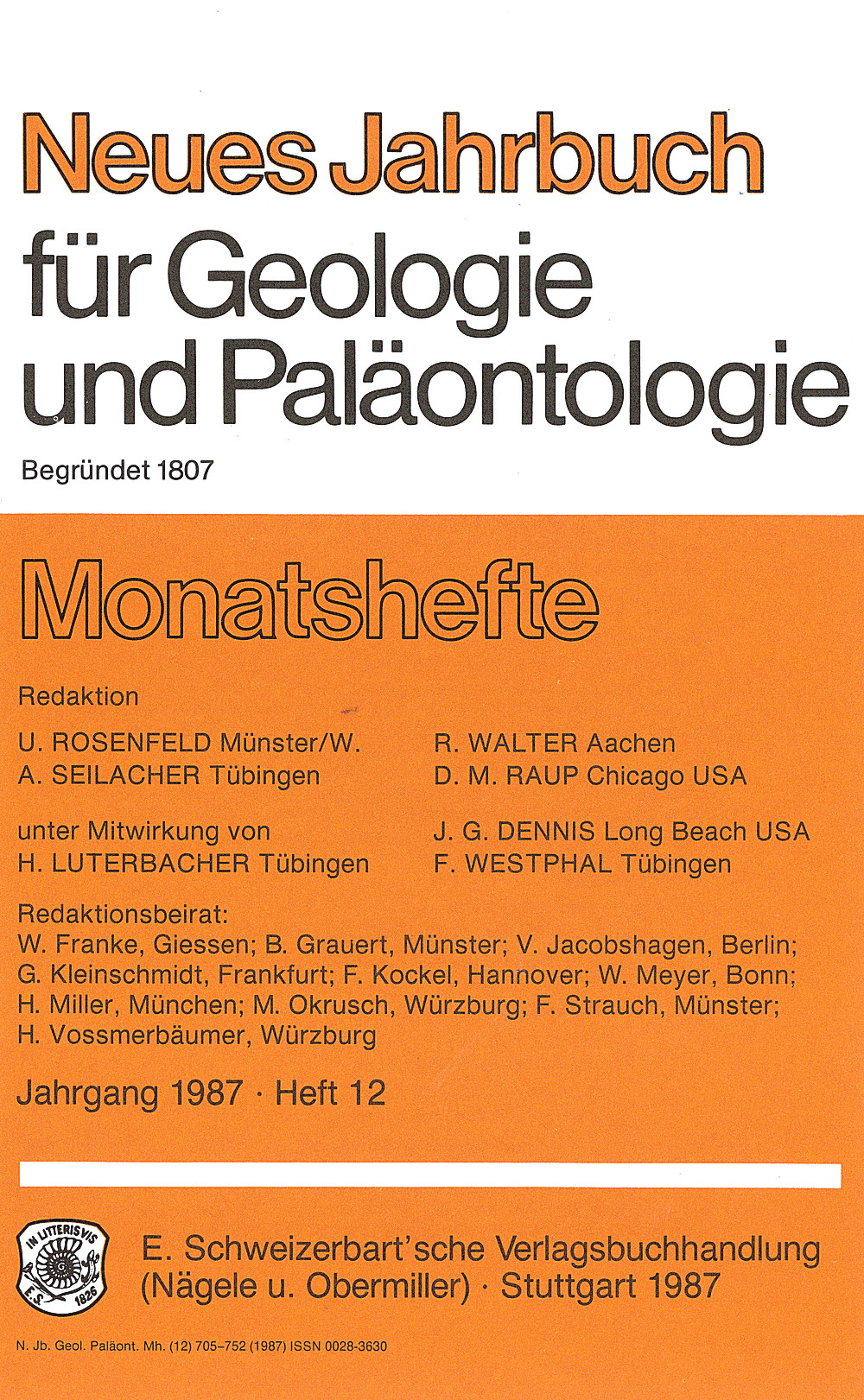 Cover image of: Neues Jahrbuch für Geologie und Paläontologie - Monatshefte Jg. 1987 Heft 12
