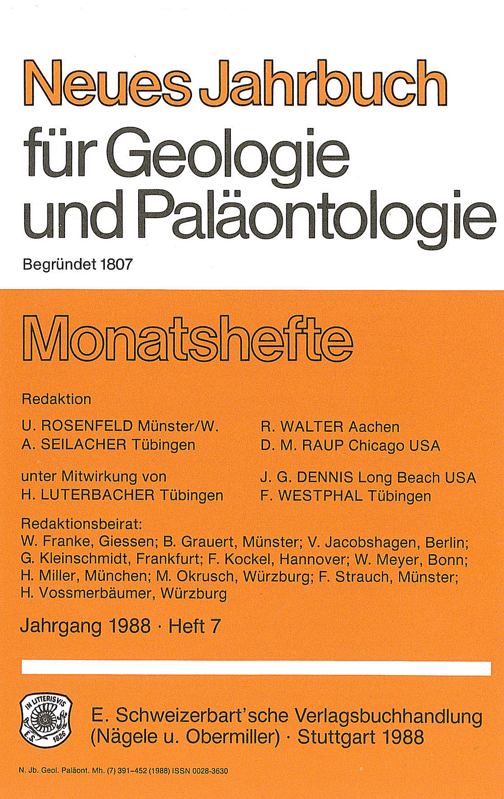 Cover image of: Neues Jahrbuch für Geologie und Paläontologie - Monatshefte Jg. 1988 Heft 7