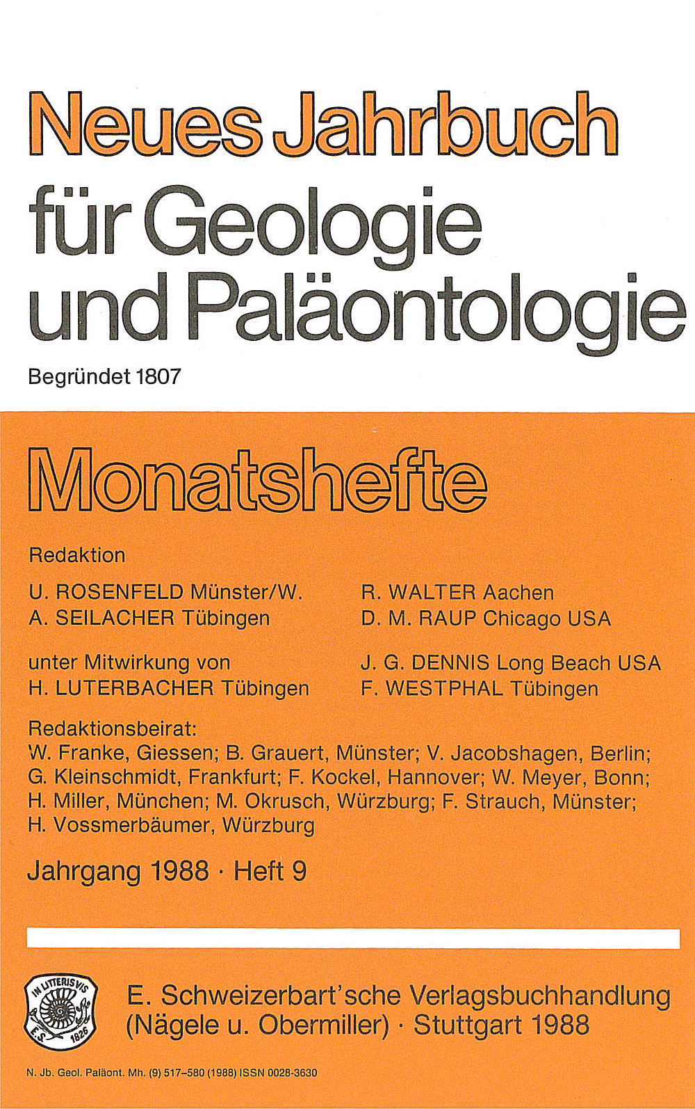 Cover image of: Neues Jahrbuch für Geologie und Paläontologie - Monatshefte Jg. 1988 Heft 9