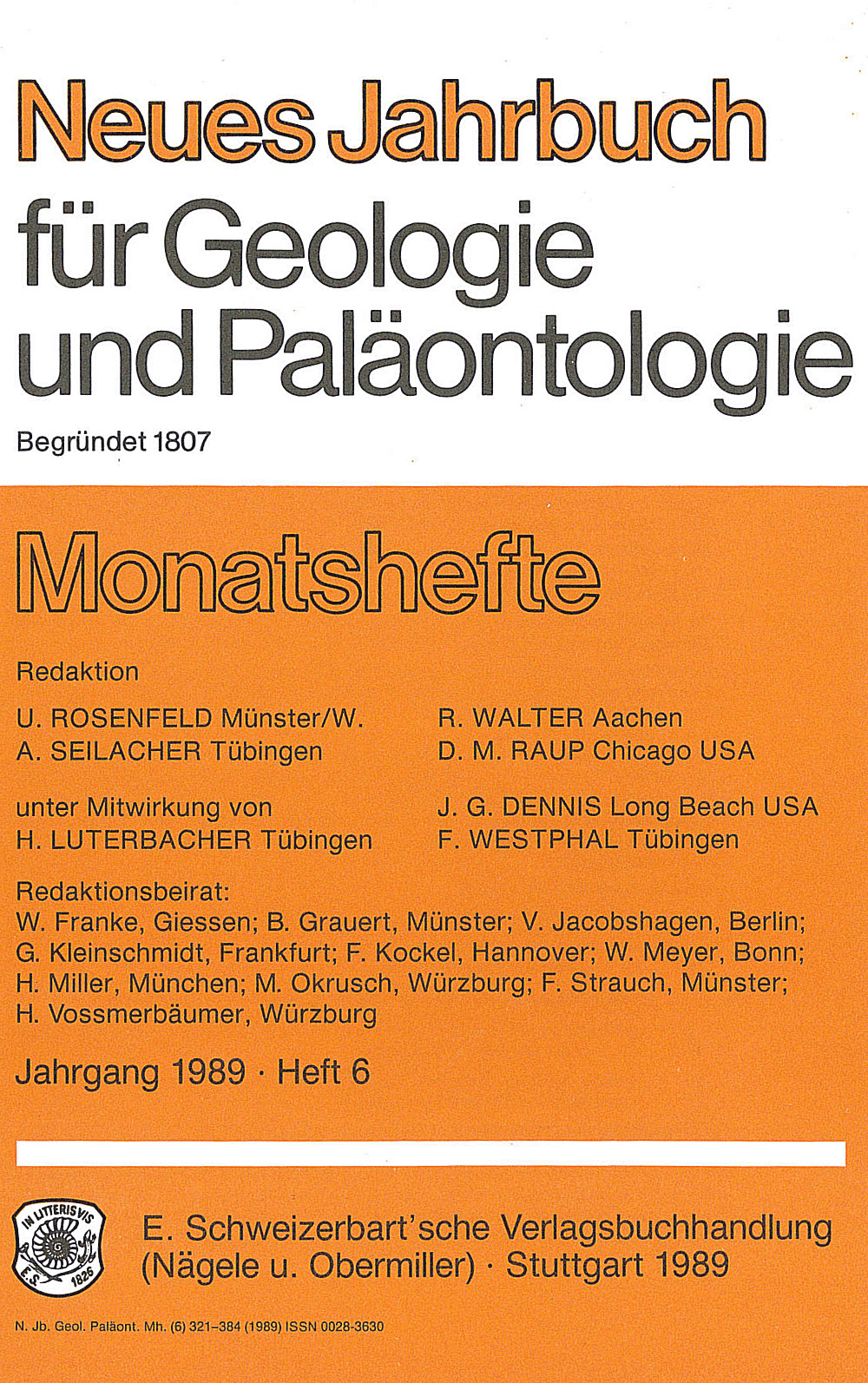 Cover image of: Neues Jahrbuch für Geologie und Paläontologie - Monatshefte Jg. 1989 Heft 6