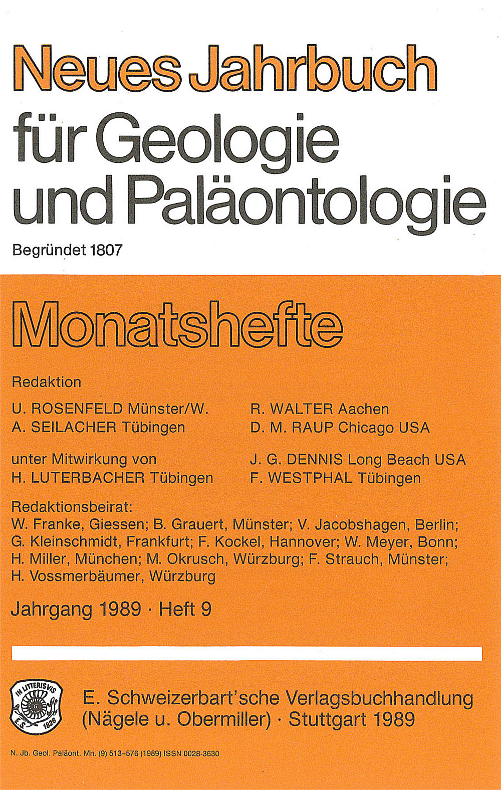 Cover image of: Neues Jahrbuch für Geologie und Paläontologie - Monatshefte Jg. 1989 Heft 9