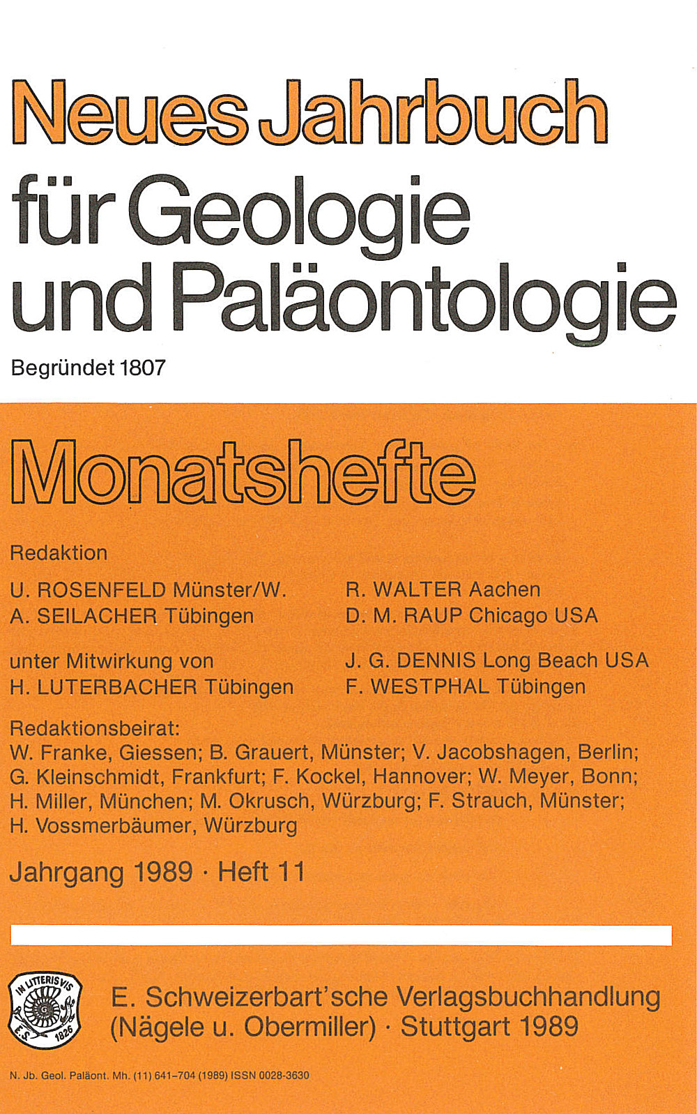Cover image of: Neues Jahrbuch für Geologie und Paläontologie - Monatshefte Jg. 1989 Heft 11