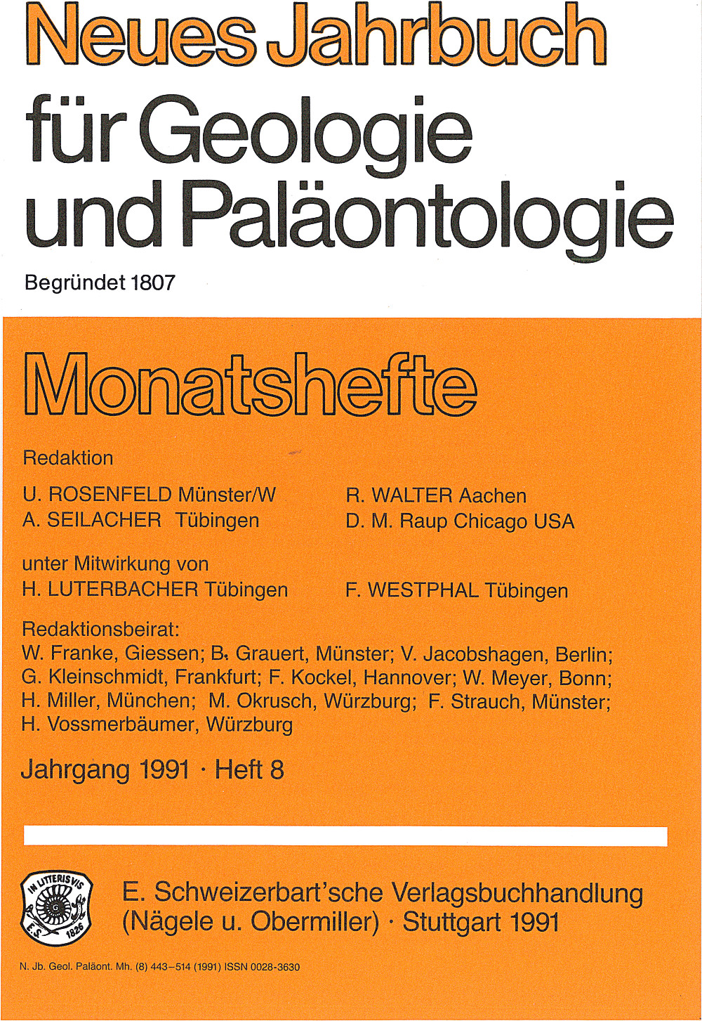 Image de couverture de: Neues Jahrbuch für Geologie und Paläontologie - Monatshefte Jg. 1991 Heft 8