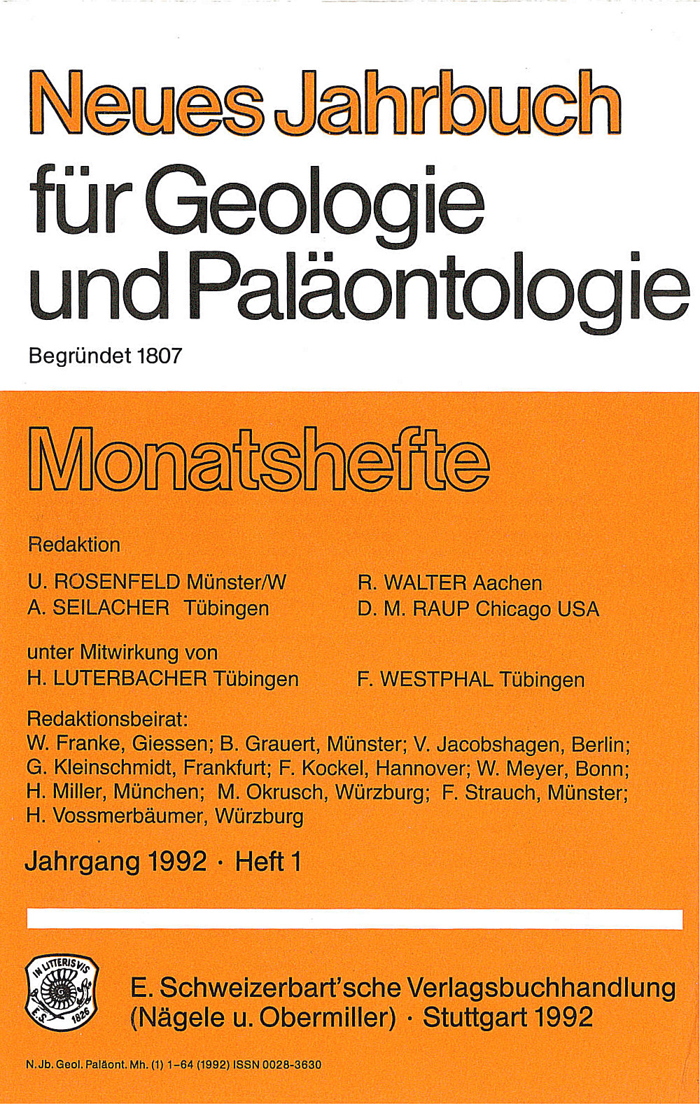 Cover image of: Neues Jahrbuch für Geologie und Paläontologie - Monatshefte Jg. 1992 Heft 1