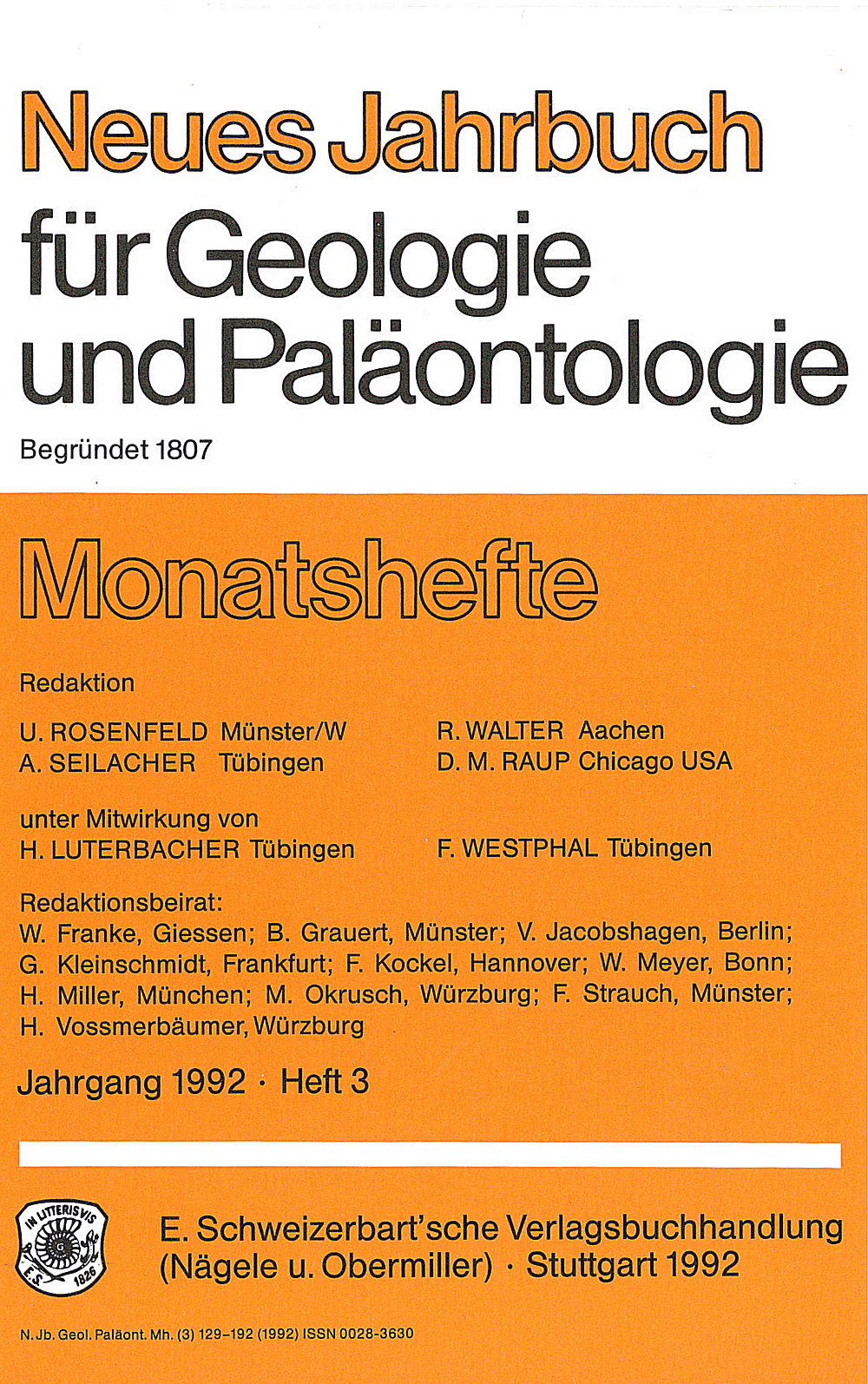 Cover image of: Neues Jahrbuch für Geologie und Paläontologie - Monatshefte Jg. 1992 Heft 3
