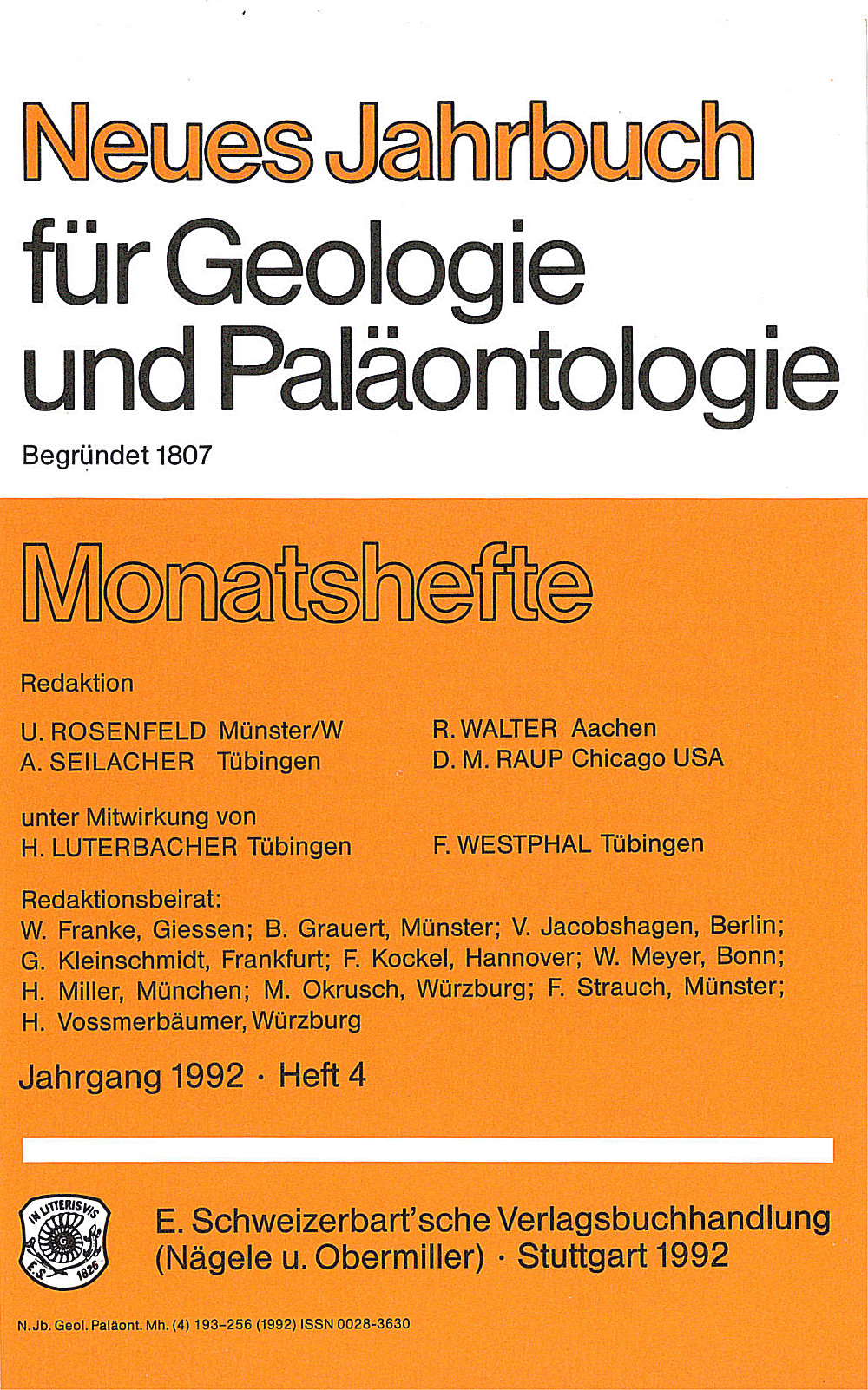 Cover image of: Neues Jahrbuch für Geologie und Paläontologie - Monatshefte Jg. 1992 Heft 4