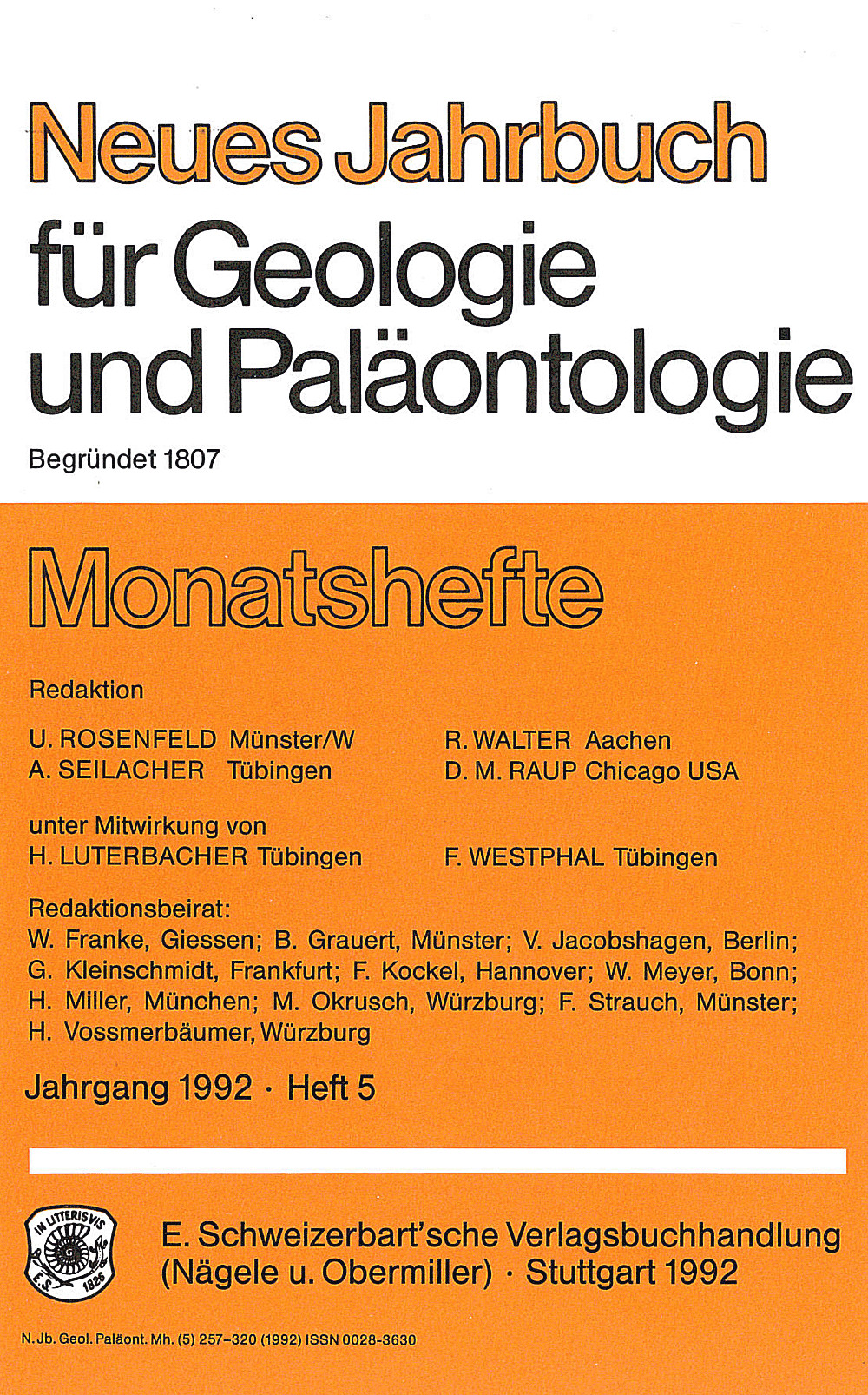 Cover image of: Neues Jahrbuch für Geologie und Paläontologie - Monatshefte Jg. 1992 Heft 5