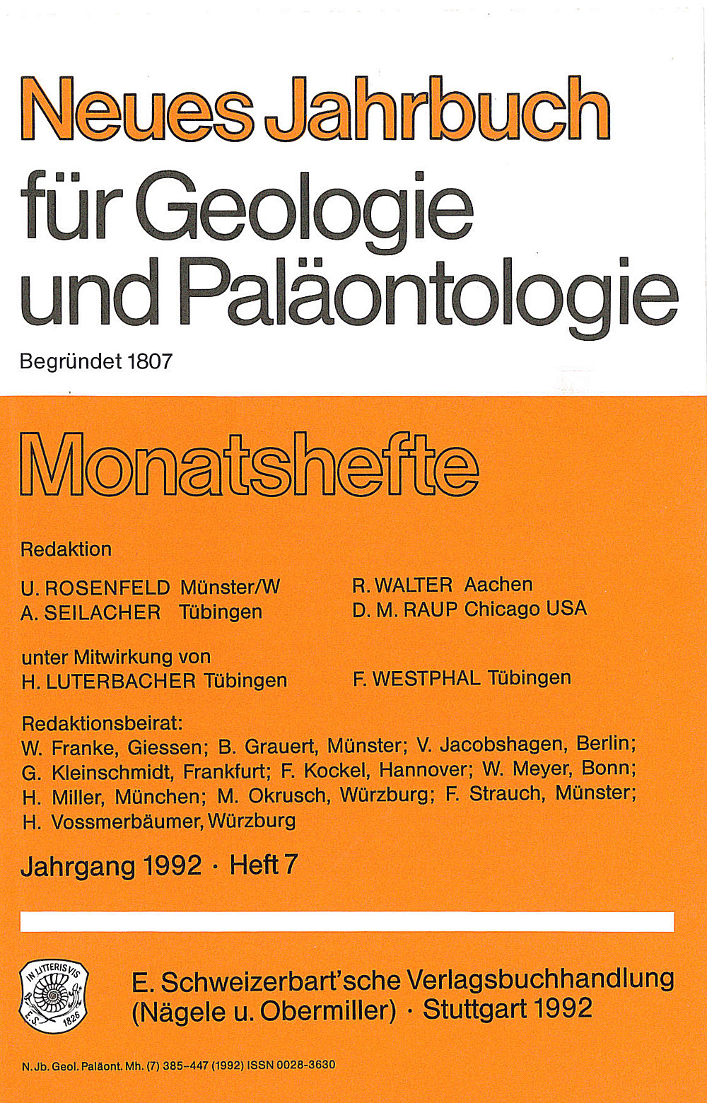 Cover image of: Neues Jahrbuch für Geologie und Paläontologie - Monatshefte Jg. 1992 Heft 7