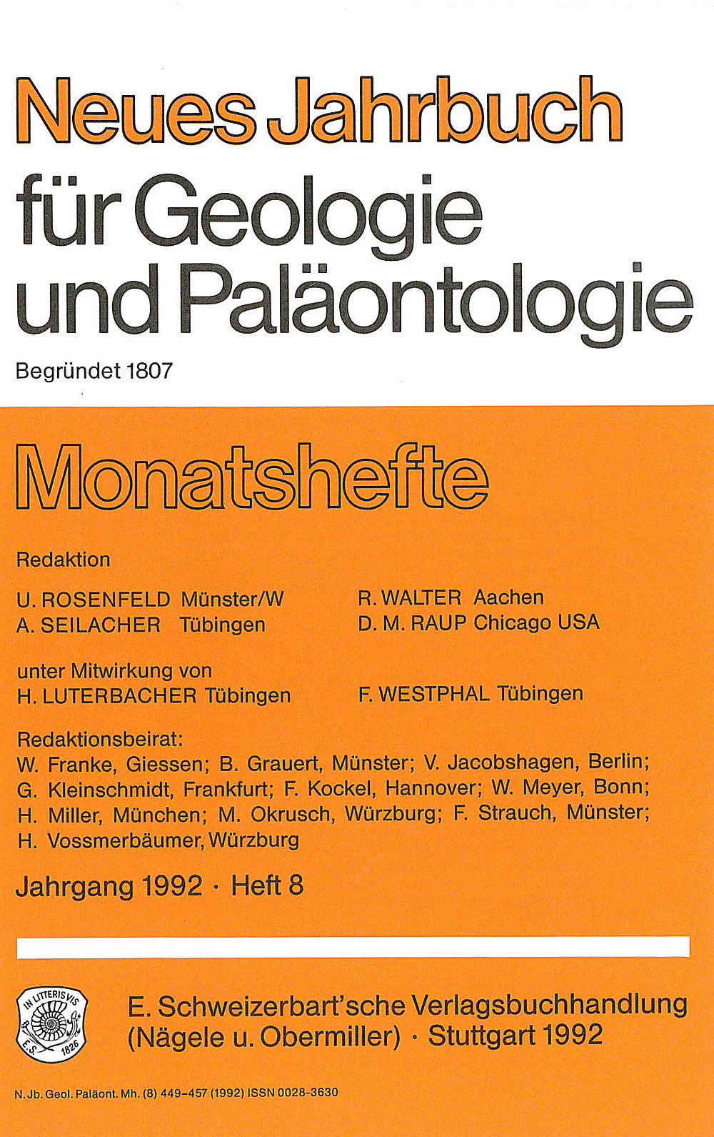 Cover image of: Neues Jahrbuch für Geologie und Paläontologie - Monatshefte Jg. 1992 Heft 8