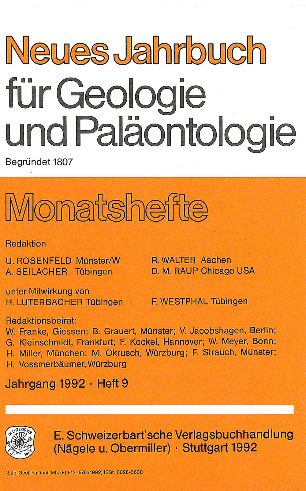 Cover image of: Neues Jahrbuch für Geologie und Paläontologie - Monatshefte Jg. 1992 Heft 9