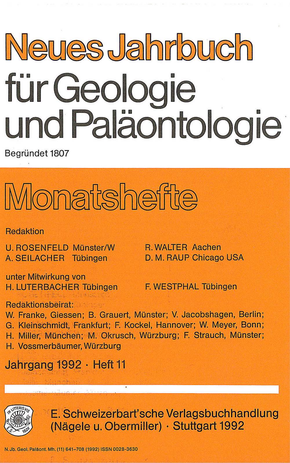 Cover image of: Neues Jahrbuch für Geologie und Paläontologie - Monatshefte Jg. 1992 Heft 11