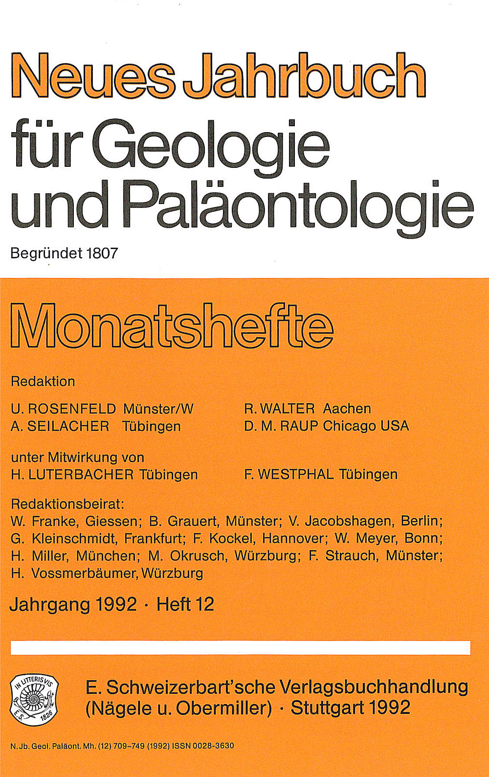Cover image of: Neues Jahrbuch für Geologie und Paläontologie - Monatshefte Jg. 1992 Heft 12