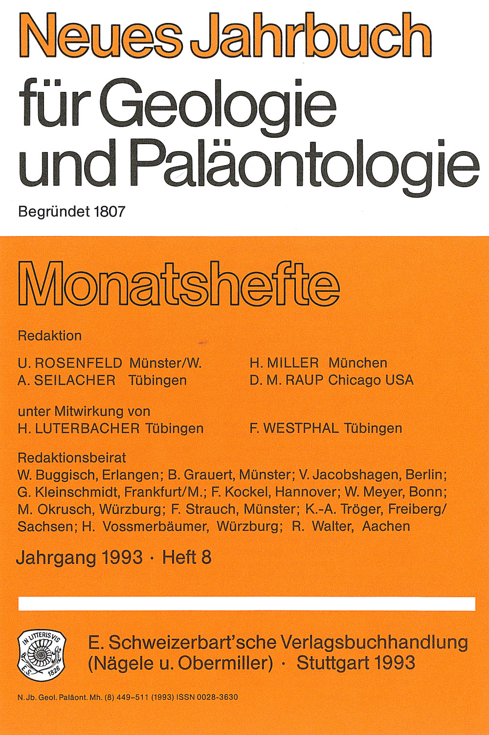 Cover image of: Neues Jahrbuch für Geologie und Paläontologie - Monatshefte Jg. 1993 Heft 8