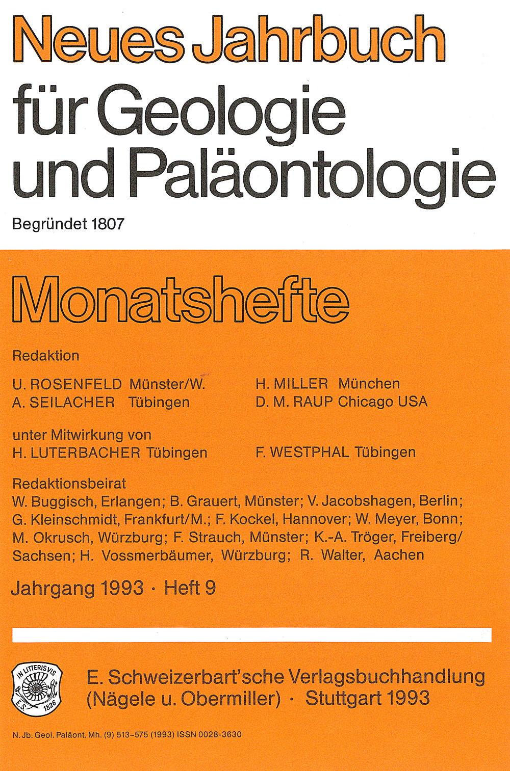 Cover image of: Neues Jahrbuch für Geologie und Paläontologie - Monatshefte Jg. 1993 Heft 9
