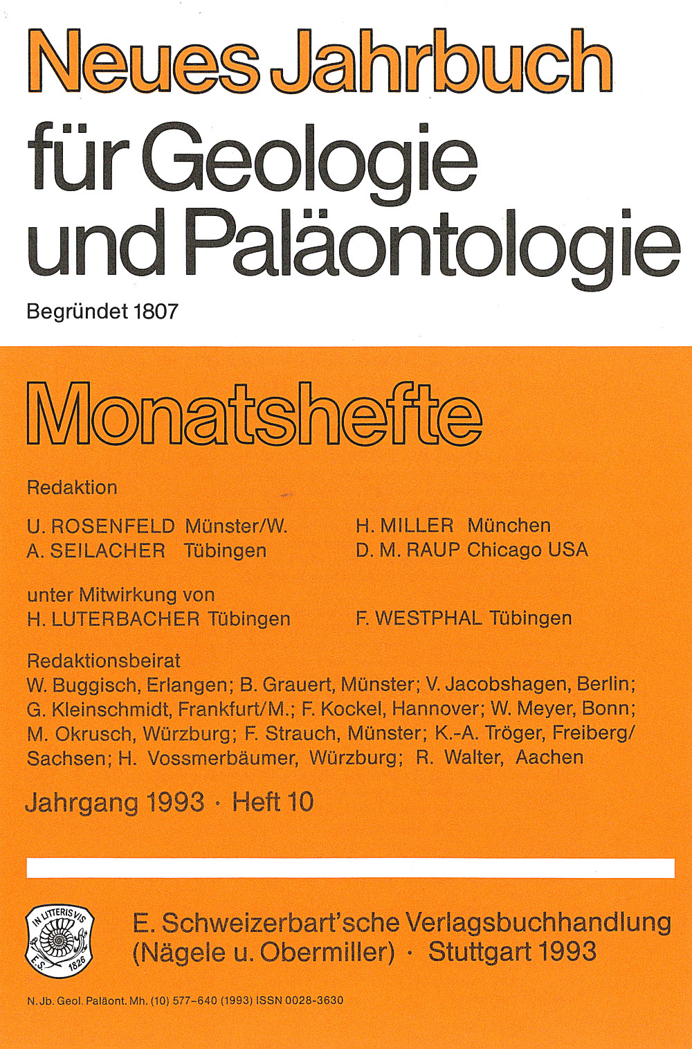 Cover image of: Neues Jahrbuch für Geologie und Paläontologie - Monatshefte Jg. 1993 Heft 10