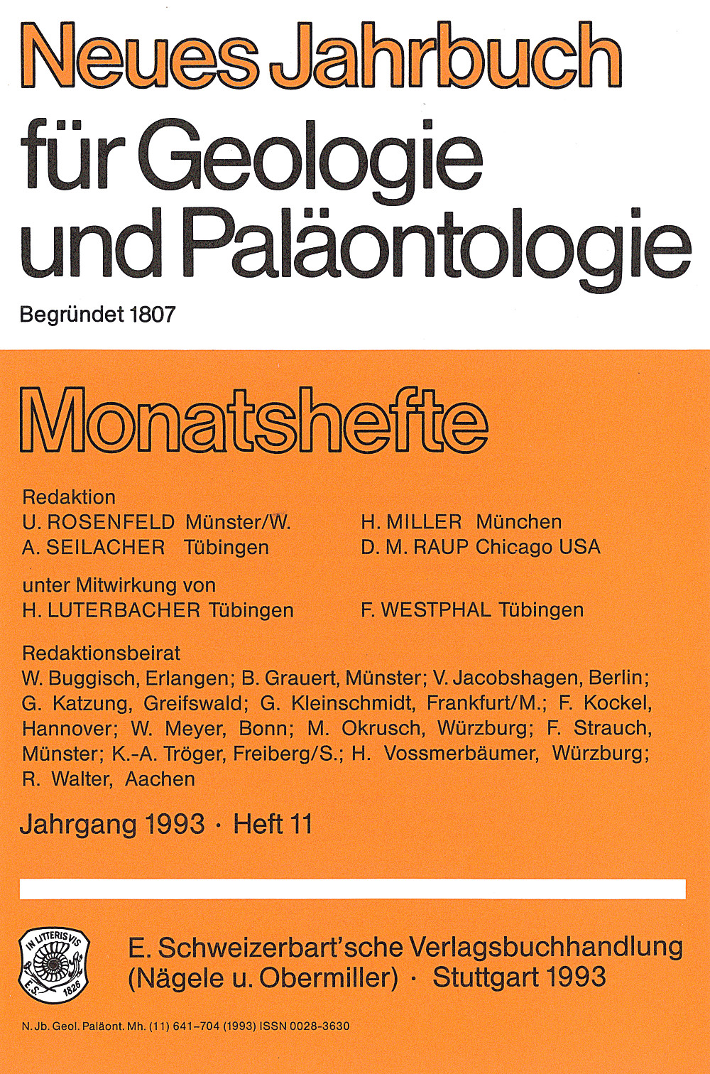 Cover image of: Neues Jahrbuch für Geologie und Paläontologie - Monatshefte Jg. 1993 Heft 11