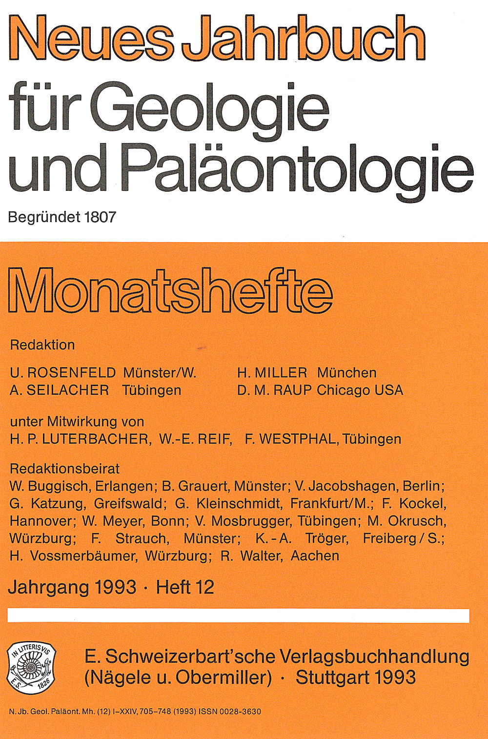 Cover image of: Neues Jahrbuch für Geologie und Paläontologie - Monatshefte Jg. 1993 Heft 12