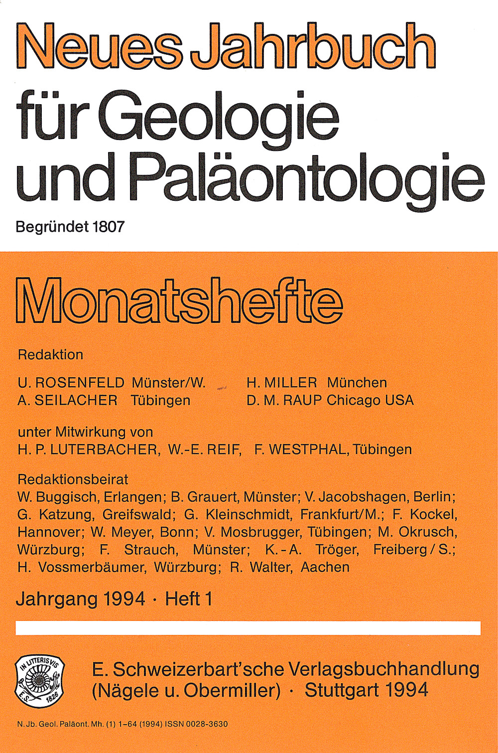 Cover image of: Neues Jahrbuch für Geologie und Paläontologie - Monatshefte Jg. 1994 Heft 1