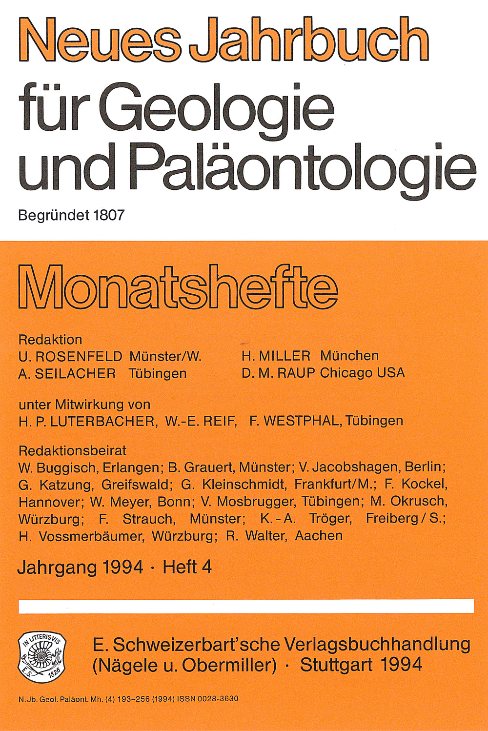 Cover image of: Neues Jahrbuch für Geologie und Paläontologie - Monatshefte Jg. 1994 Heft 4