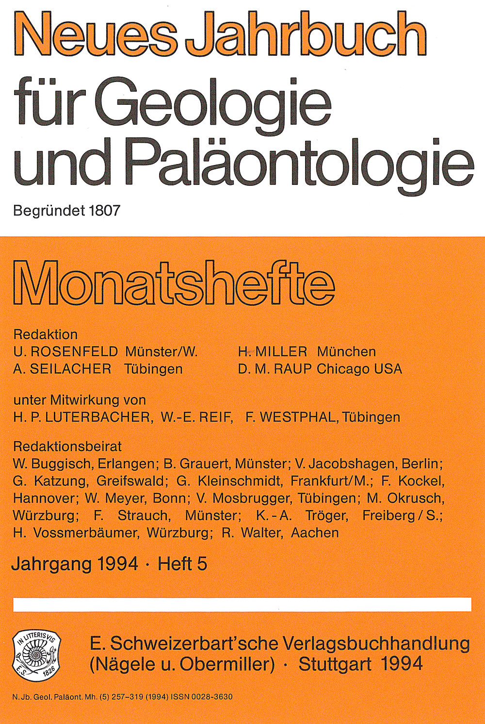 Cover image of: Neues Jahrbuch für Geologie und Paläontologie - Monatshefte Jg. 1994 Heft 5