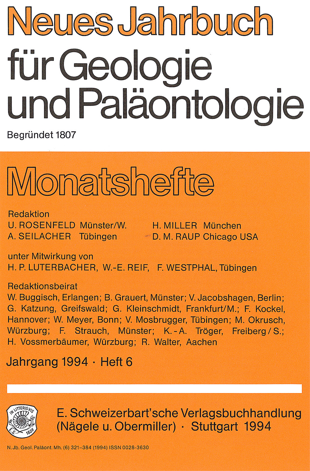 Cover image of: Neues Jahrbuch für Geologie und Paläontologie - Monatshefte Jg. 1994 Heft 6