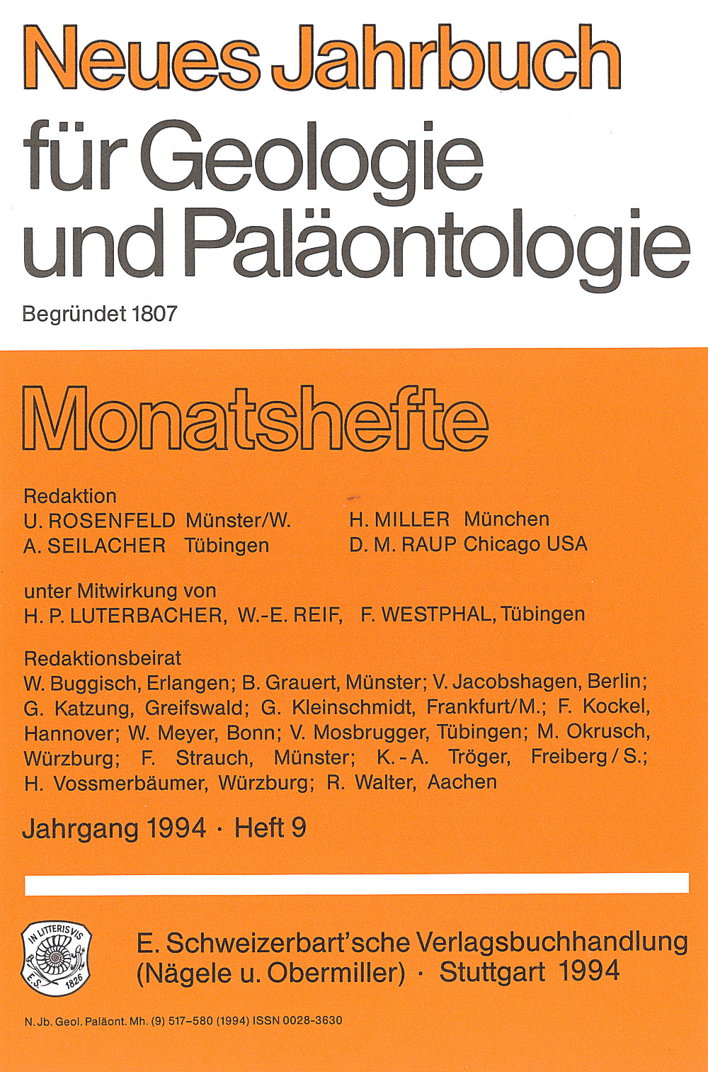 Cover image of: Neues Jahrbuch für Geologie und Paläontologie - Monatshefte Jg. 1994 Heft 9