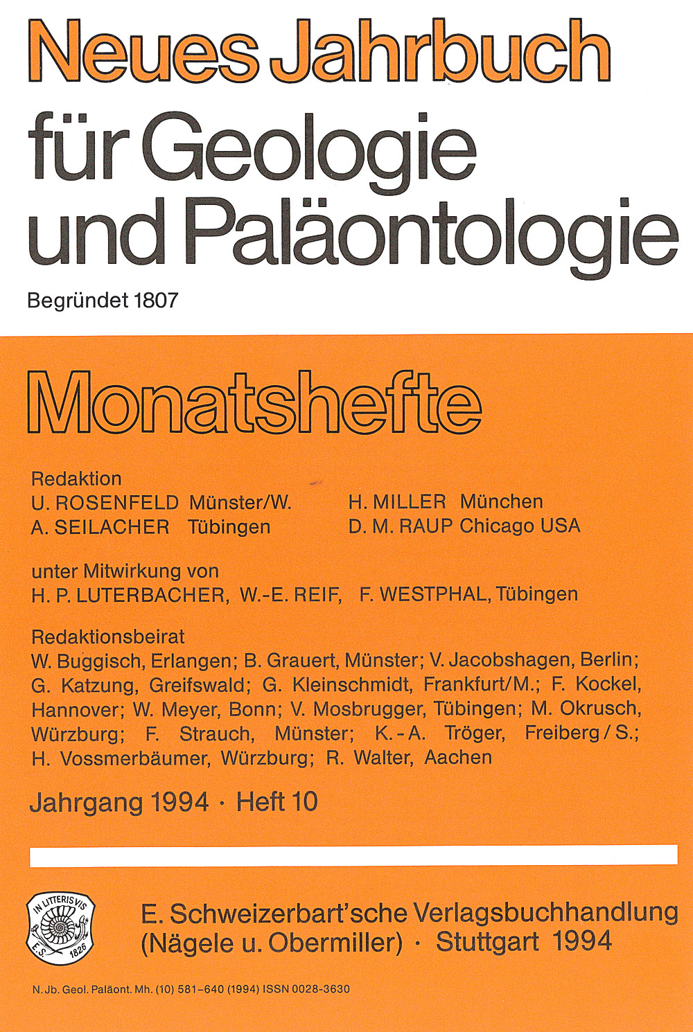 Cover image of: Neues Jahrbuch für Geologie und Paläontologie - Monatshefte Jg. 1994 Heft 10