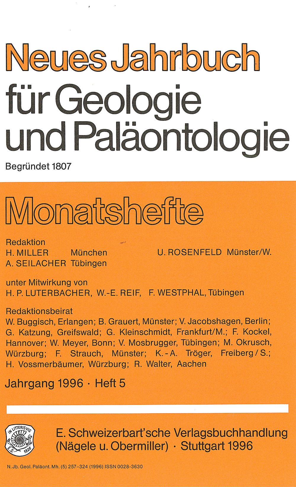 Cover image of: Neues Jahrbuch für Geologie und Paläontologie - Monatshefte Jg. 1996 Heft 5