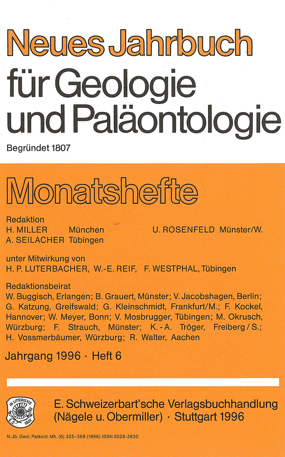 Cover image of: Neues Jahrbuch für Geologie und Paläontologie - Monatshefte Jg. 1996 Heft 6