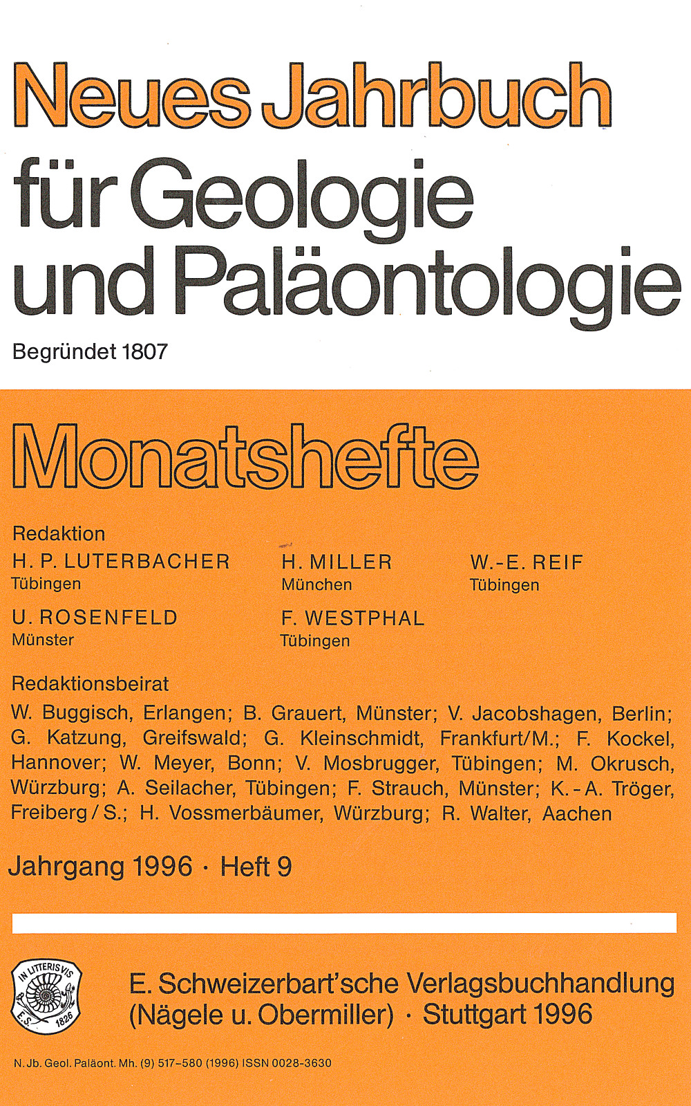 Cover image of: Neues Jahrbuch für Geologie und Paläontologie - Monatshefte Jg. 1996 Heft 9