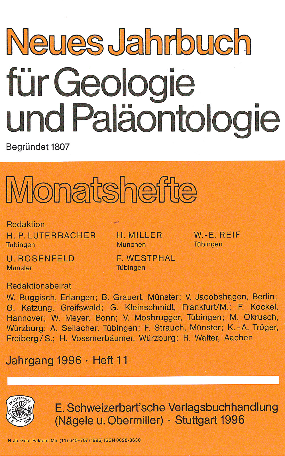 Cover image of: Neues Jahrbuch für Geologie und Paläontologie - Monatshefte Jg. 1996 Heft 11