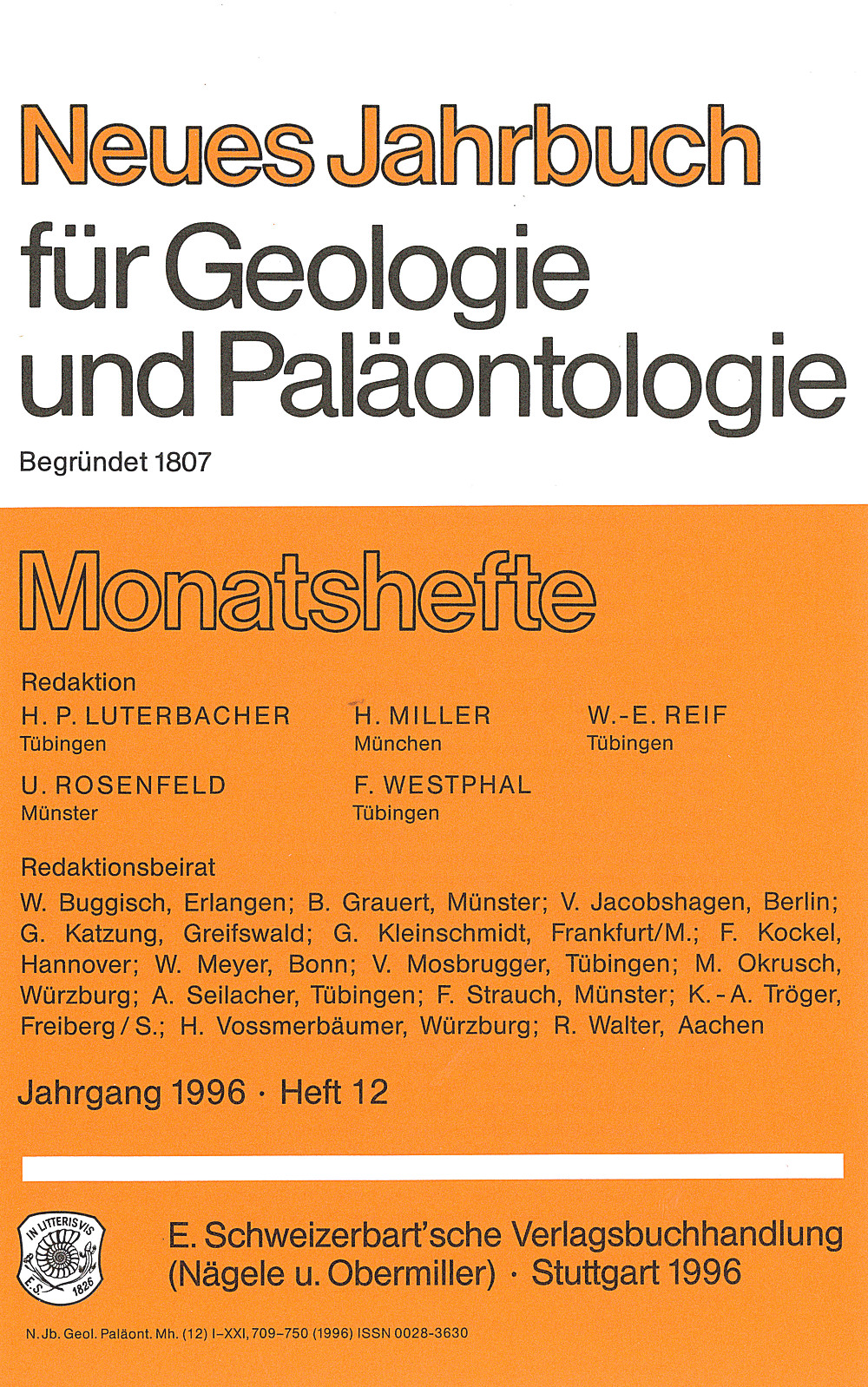 Cover image of: Neues Jahrbuch für Geologie und Paläontologie - Monatshefte Jg. 1996 Heft 12