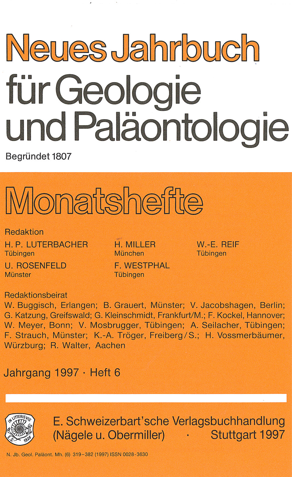 Cover image of: Neues Jahrbuch für Geologie und Paläontologie - Monatshefte Jg. 1997 Heft 6