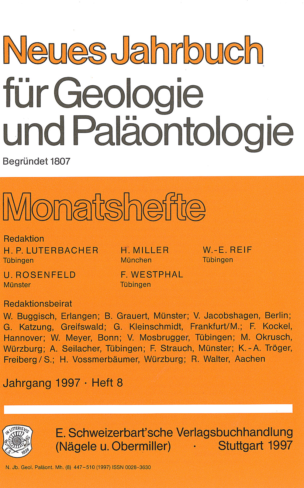 Cover image of: Neues Jahrbuch für Geologie und Paläontologie - Monatshefte Jg. 1997 Heft 8