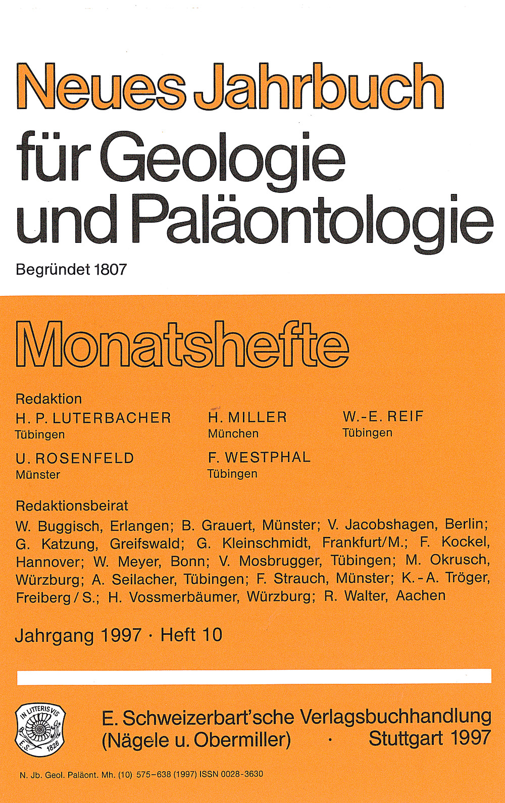 Cover image of: Neues Jahrbuch für Geologie und Paläontologie - Monatshefte Jg. 1997 Heft 10