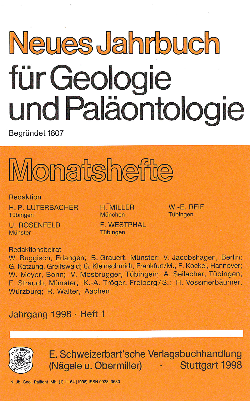 Cover image of: Neues Jahrbuch für Geologie und Paläontologie - Monatshefte Jg. 1998 Heft 1