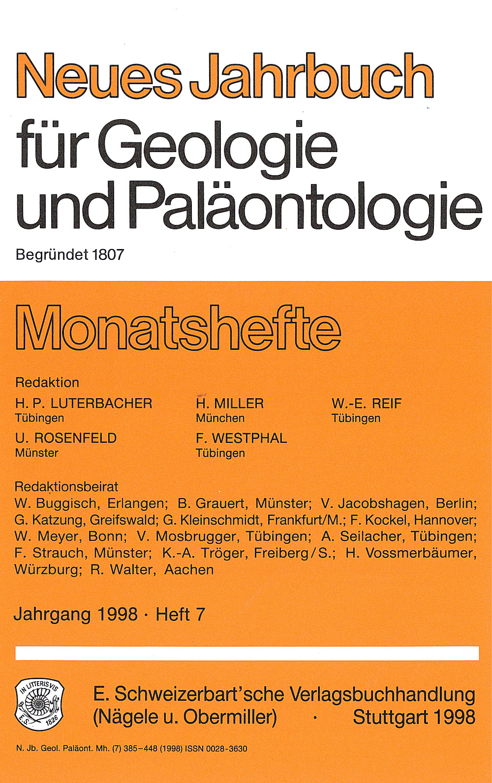 Cover image of: Neues Jahrbuch für Geologie und Paläontologie - Monatshefte Jg. 1998 Heft 7