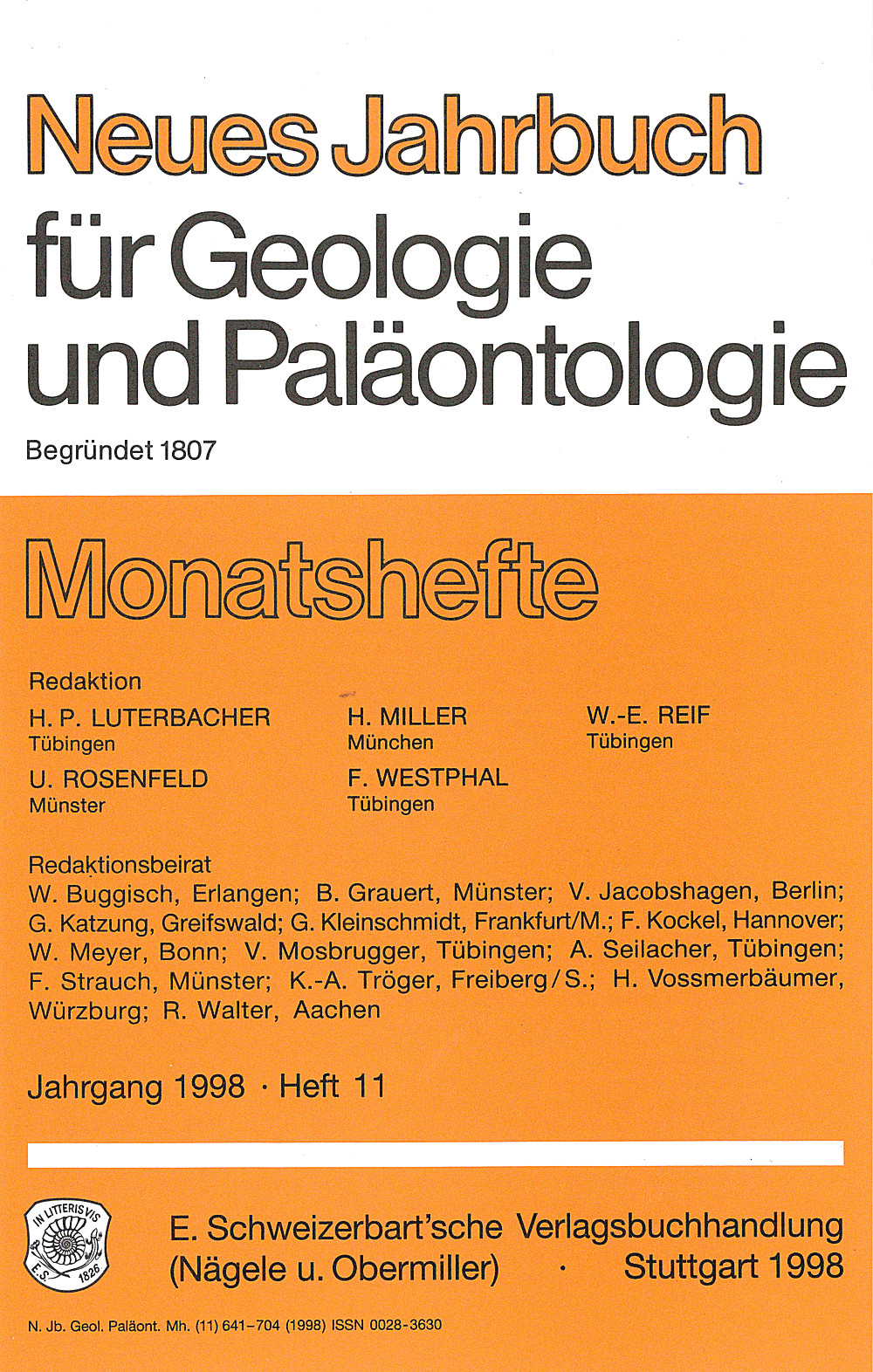 Cover image of: Neues Jahrbuch für Geologie und Paläontologie - Monatshefte Jg. 1998 Heft 11