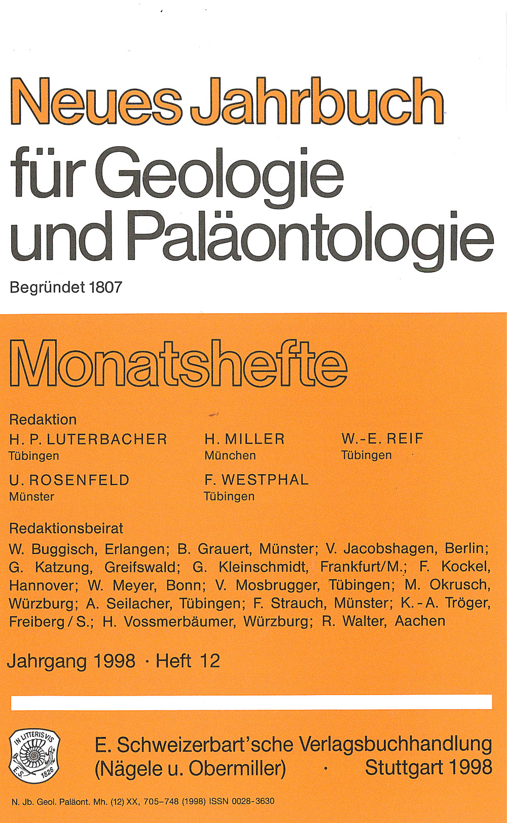 Cover image of: Neues Jahrbuch für Geologie und Paläontologie - Monatshefte Jg. 1998 Heft 12