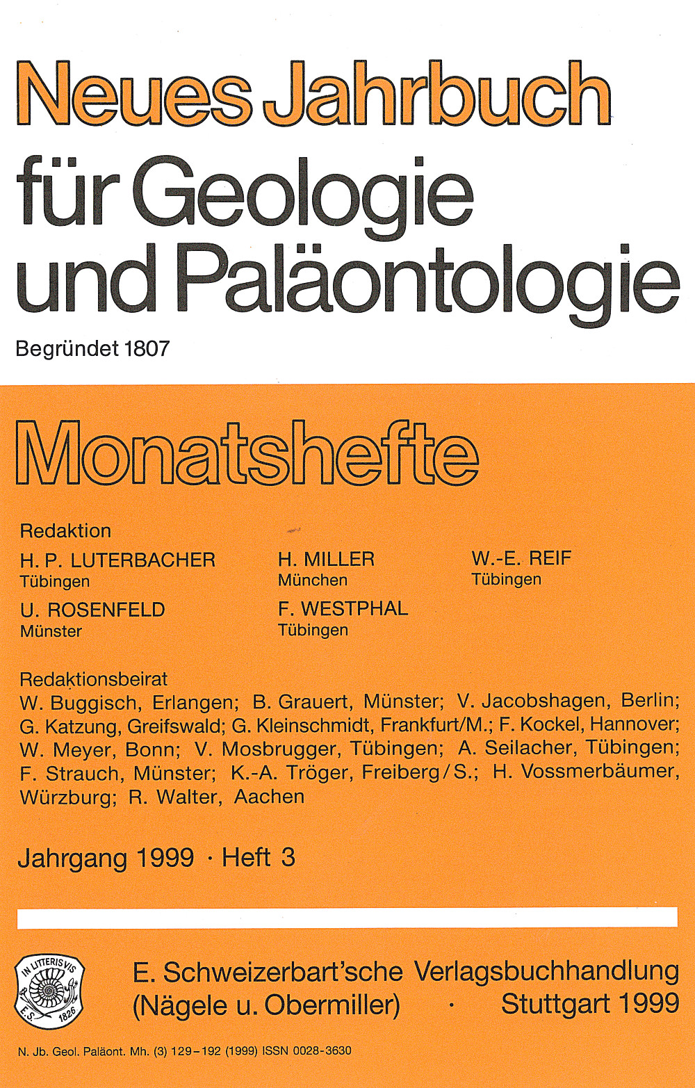 Cover image of: Neues Jahrbuch für Geologie und Paläontologie - Monatshefte Jg. 1999 Heft 3